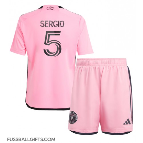 Inter Miami Sergio Busquets #5 Fußballbekleidung Heimtrikot Kinder 2024-25 Kurzarm (+ kurze hosen)